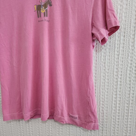 Life is Good Pink Horse Play Distressed Shirt Size Small - Picture 9 of 12